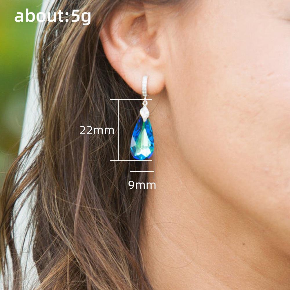 Huitan Retro Long Blue-Green Zirconia Water Drop Earrings