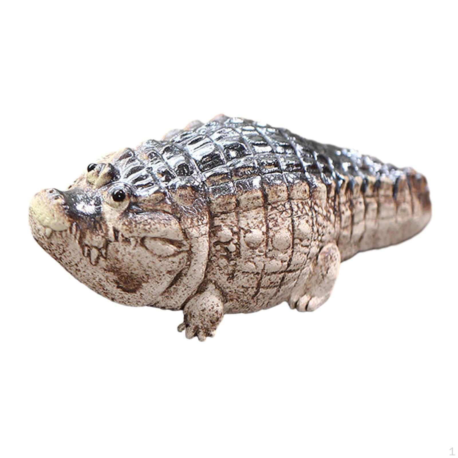 Crocodile Figurine Animal Sculpture Tea Pet Statue Collection Purple Sand Small Ornament Miniature 8.5cmx3.7cmx2.8cm
