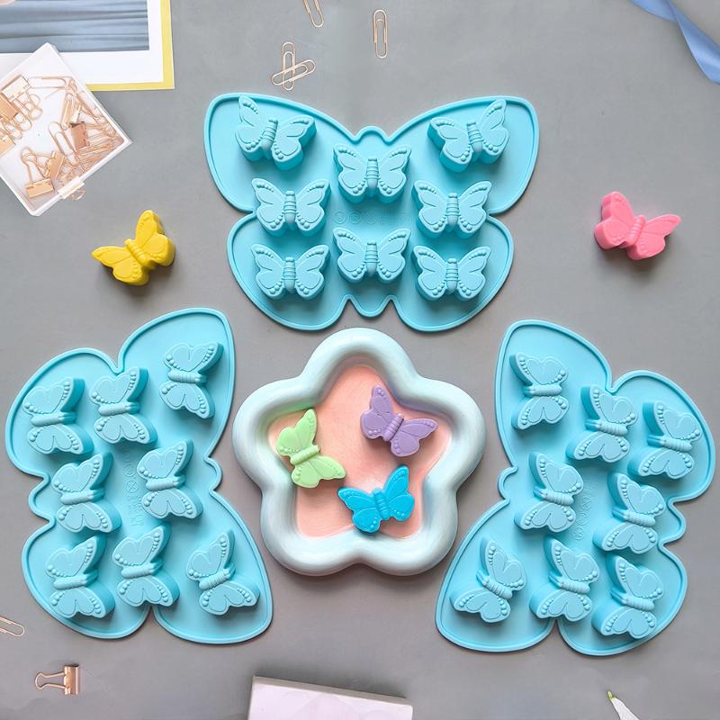 1Pcs Diy Baking Candy Pudding Cake Decoration Mold 8 Holes Butterfly Silicone Chocolate Mold Summer Ice Cube Mold Drip Glue Tool
