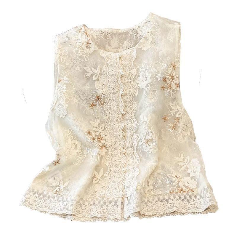 New Temperament Vest 2025 Versatile Embroidered Sequined Lace Summer Vest Thin
