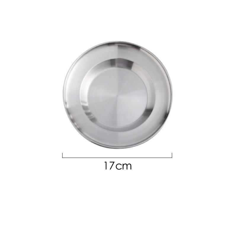 Round Kitchen Bar Tableware Cake And Fruit Snack Salad Plate Kitchen Accessories Stainless Steel Plate Camping Picnic Plate