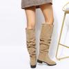 Women's Wrinkle Knee High Boots Autumn New Plus Size Flock Chunky Heel Thigh High Boots for Women Outdoor Casual Ladies Shoes