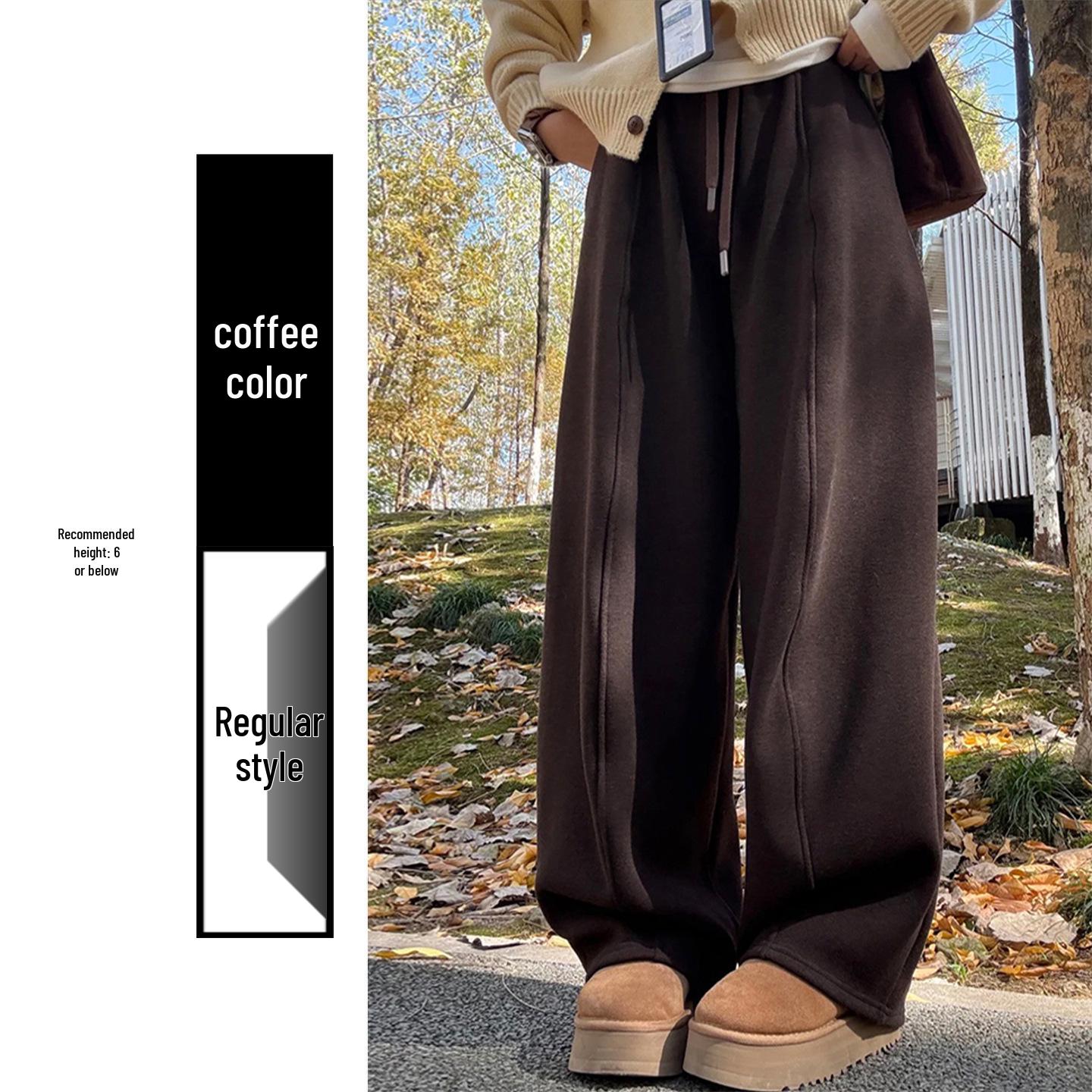 Women s Autumn/Winter 2025 Deep Gray Slimming High Waist Loose Velvet Wide-Leg Pants L