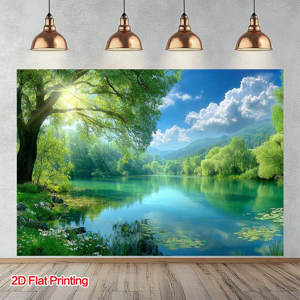 [2D Plane] [2D Plane] 1 piece 2D plane printed landscape artwork depicting a beautiful lake scene 47.2x31.5inch/120*80cm