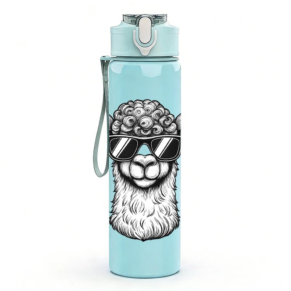 1PC Monochrome Llama Head 750ml Color Plastic Sports Water Bottle Leakproof Flip Straw Lid Suitable for Sports Office Home Use