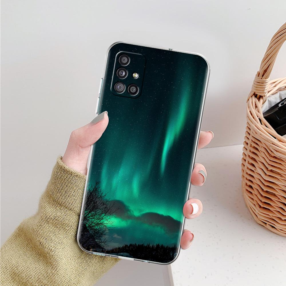 Kryt na telefon Aurora Borealis Pro Samsung Galaxy A51 A71 A21S A12 A11 A31 A41 A52 A32 5G A72 A01 A02S Měkký silikonový průhledný kryt