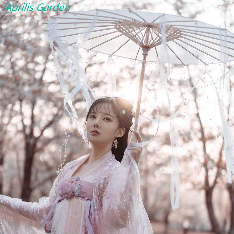 LED Chinese Japan Yarn Oiled Paper Silk Cloth Umbrella Costume Ancient Princess Umbrella Drama White Craft Umbrella Cosplay