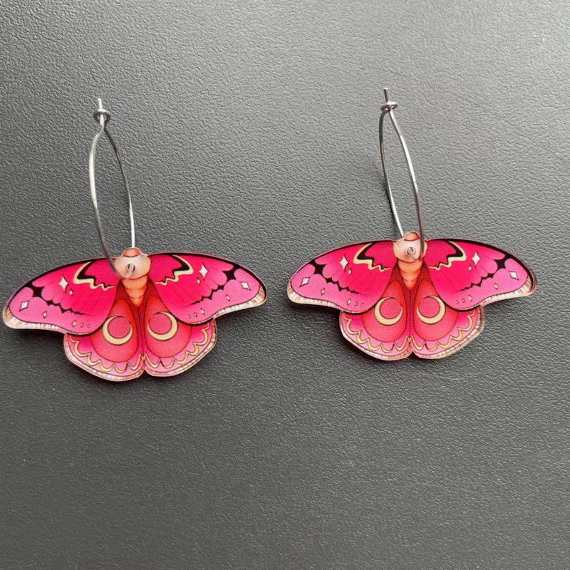1Pair Cute Butterfly Woman Dangle Earrings Acrylic Gradient Colorful Moth Drop Earrings for Y2K Girl Birthday Gift