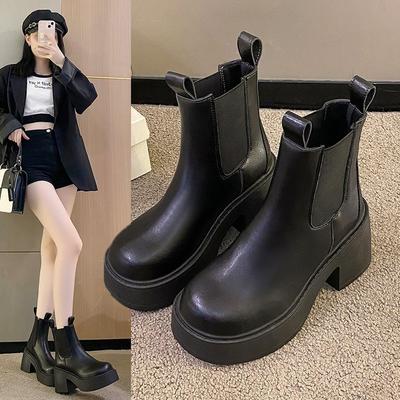 Krátké kozačky na vysokém podpatku Dámské jaro a podzim Silný spodek Silný podpatek a kotníkové kozačky Chelsea Boots Holé boty