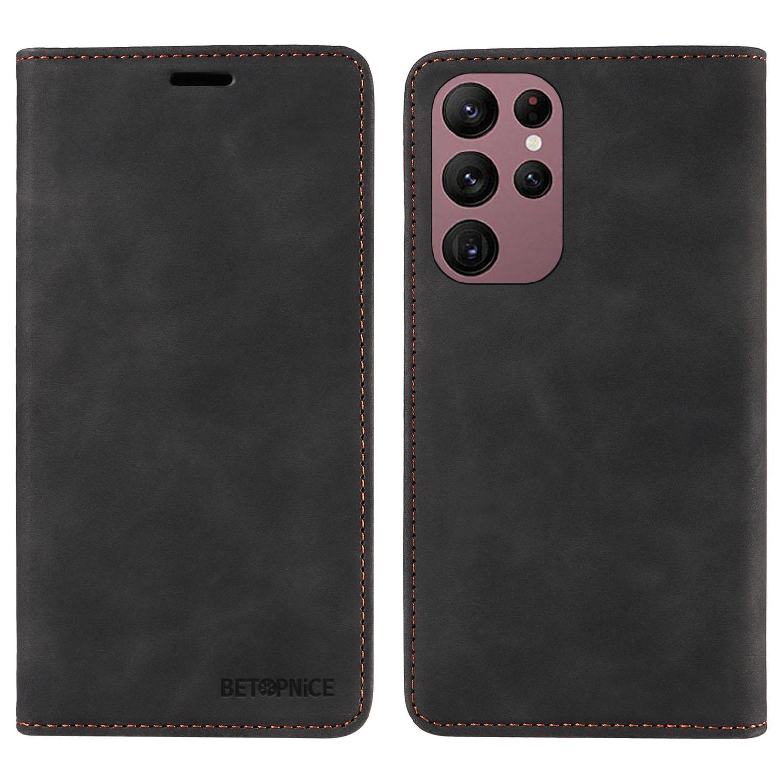 

BETOPNICE 003 For Samsung Galaxy S22 Ultra 5G RFID Blocking Bump Proof Phone Wallet Leather Stand Case Black