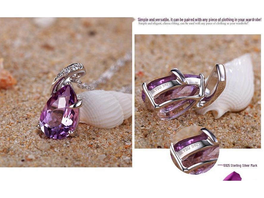 Brazilian Amethyst Heart Crystal Pendant Necklace for Women - Silver Plated Jewelry