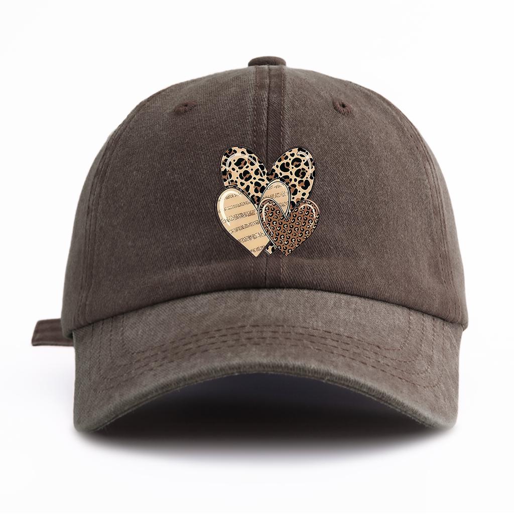 1pc Leopard Heart Print Washed Baseball Cap for Adults, Minimalist Retro Style Casual Soft Adjustable Dad Hat, Perfect As Gift