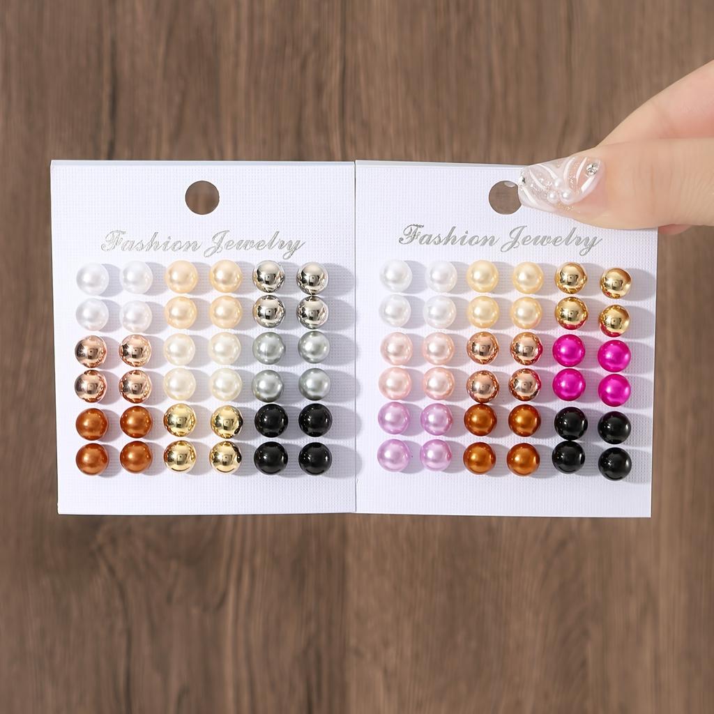 For simple summer women's colorful pearl stud earrings set party matching girl earrings earrings