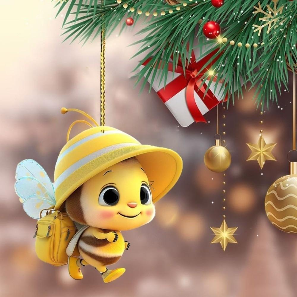 2D Flat Backpack Bee Pendant Cute Bee Xmas Tree Hanging Ornaments  Rearview Mirror Accessories