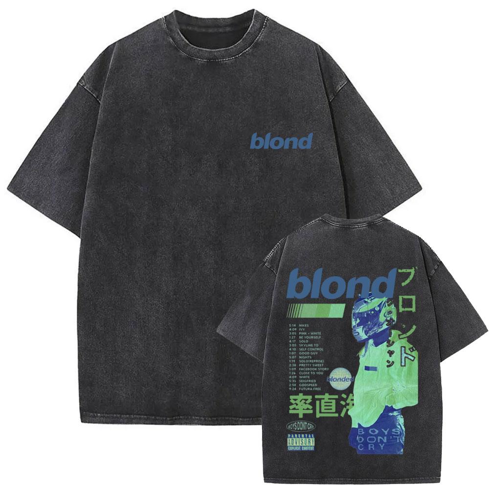 Washed Rapper Frank Vintage Oversized T Shirts Men Ocean Hip Hop Trend T Shirt Blond Pop Music Tshirts Male Fashion Streetwear