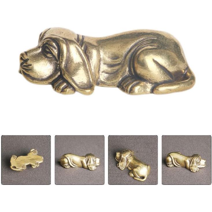BESPORTBLE Gold Dog Figurines, Feng Shui Brass Dog Statue Small Brass Animal Figurines Puppy Sculpture for Home Decor Collectible