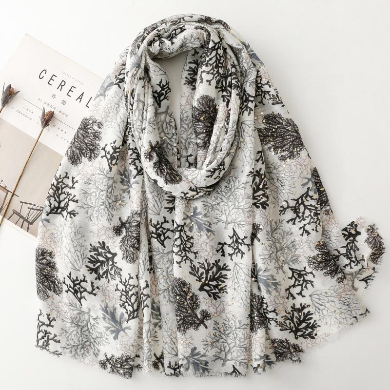 

Luxury Women Scarf Summer Beach Shawl Coralal Print Cotton Linen Feeling Tassel Pashmina Muslim Hijab Wrap Viscose Turban 88x180cm