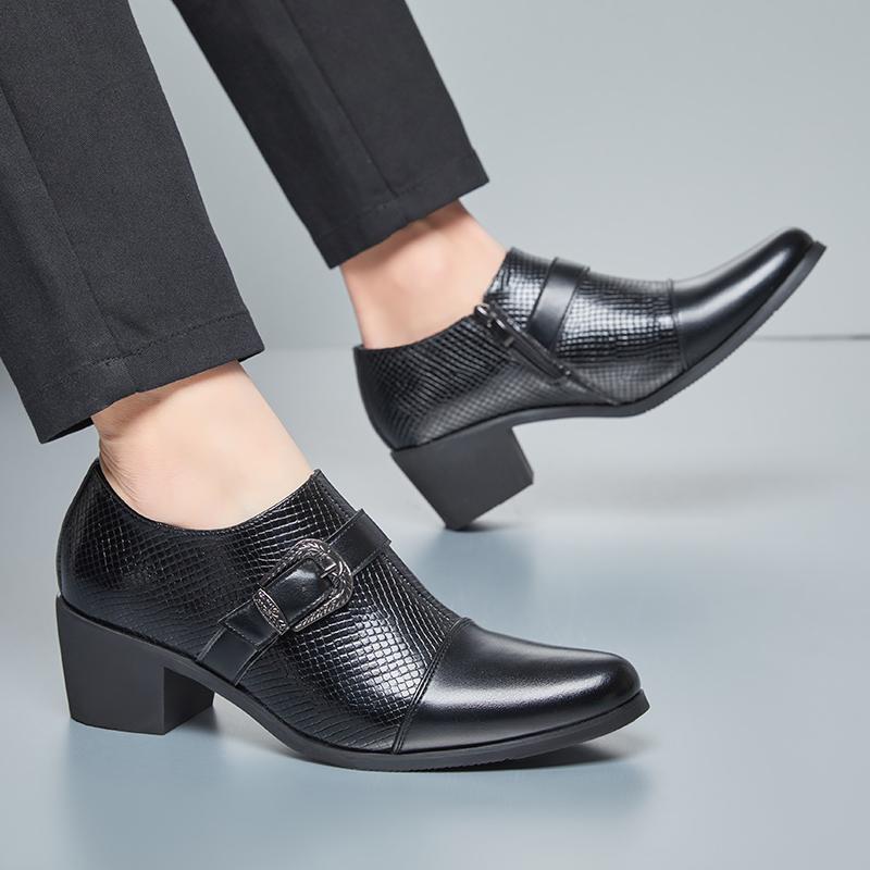 Vintage Style Men's High Heel Leather Shoes Snake Pattern Fashion Breathable Comfortable Height Increase Formal Wedding Oxfords