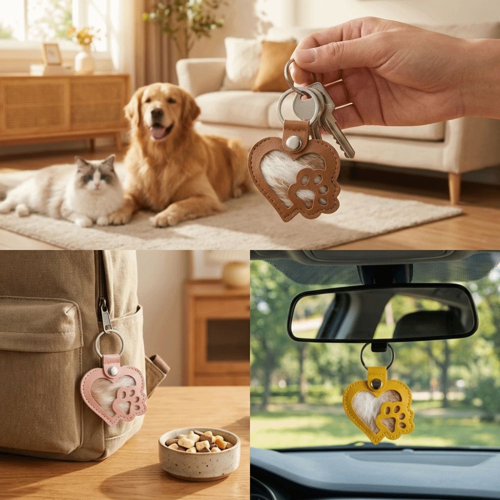 Portable Pet Hair Storage Bag Heart Shape Pet Fur Keepsake Holder Pet Hair Key Chain  Birthday Gift