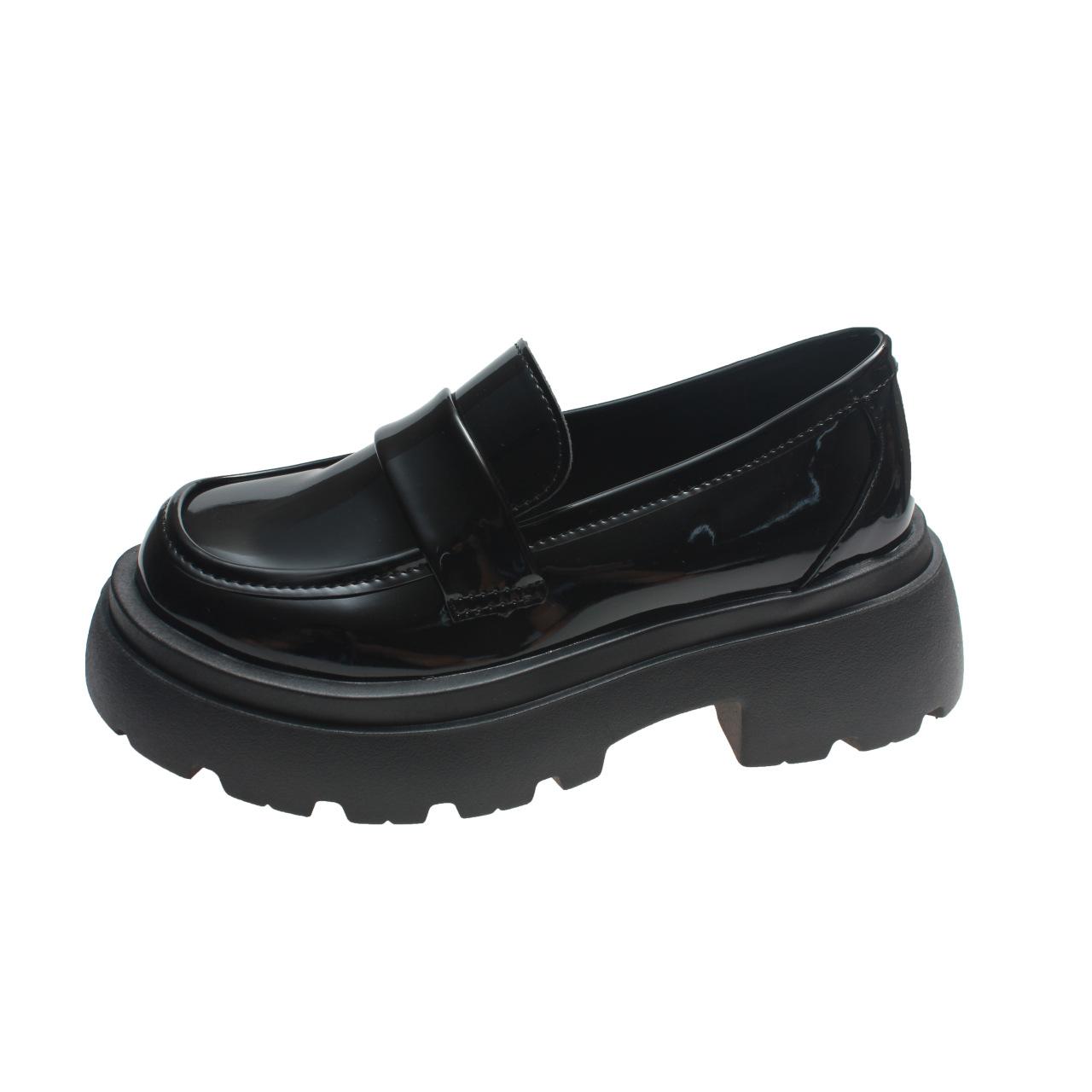 

Черные кожаные туфли в британском стиле, женские универсальные туфли с одной педалью, круглой головкой, толстой подошвой, увеличивающие рост 39 чёрный