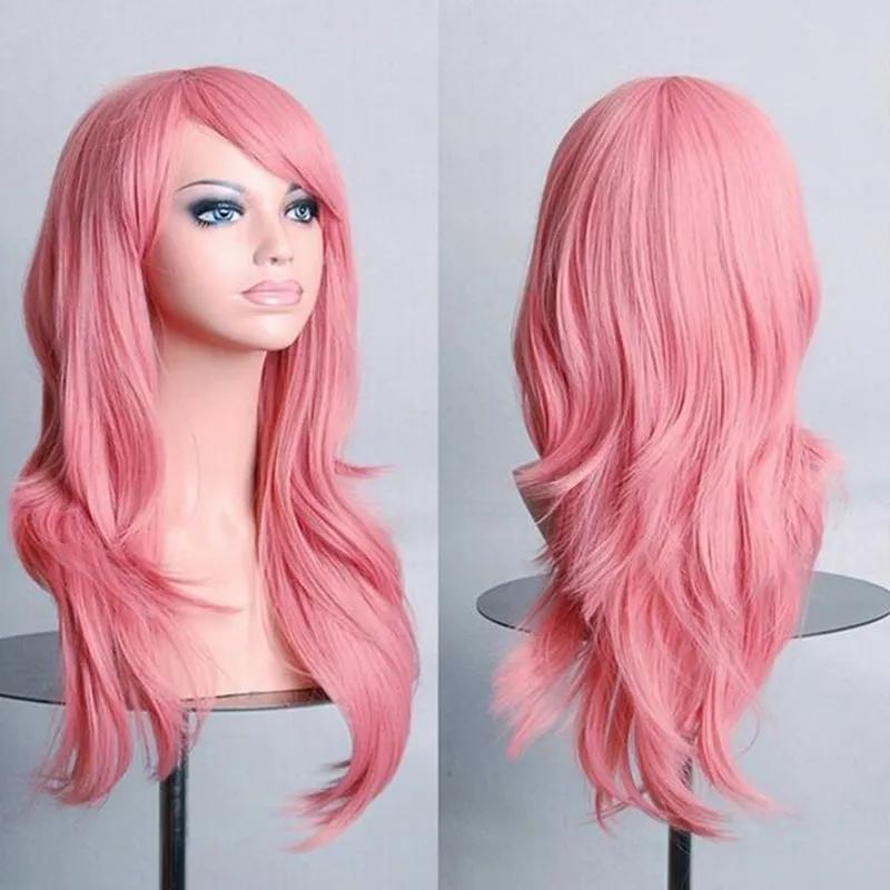 70Cm Curly Long Pink Cosplay Wig Hair Pieces Synthetic Hair Gray Pink Blonde Wigs For Black Women Peruk