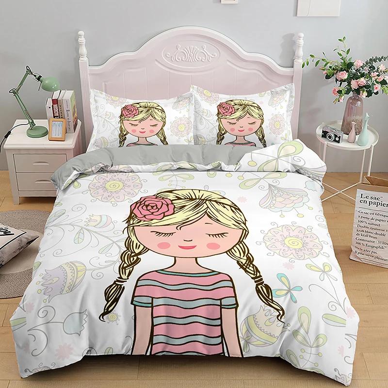Cartoon Girly Watercolor Fashion Girl Modern Women Bedding Set Boys Girls Twin Queen Size Duvet Cover Pillowcase Bed Boys Adult