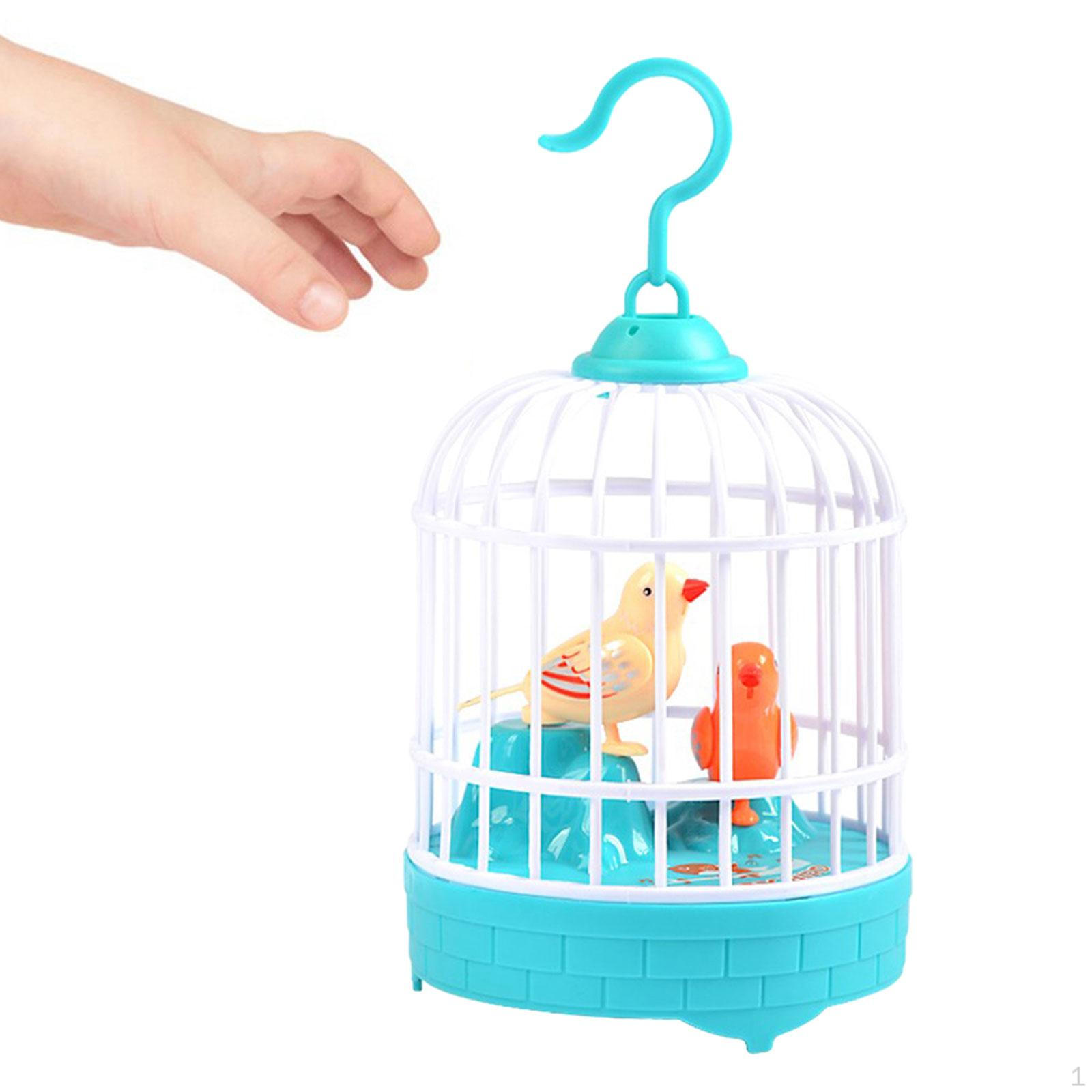 

Chirping Bird in Cage Birdcage Toy Lifelike Sounds Voice Activated Induction Birds Electric синий