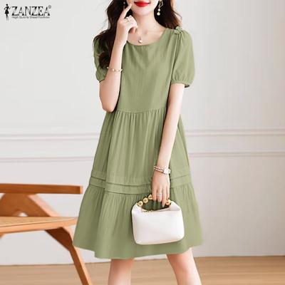 Women Casual Round Neck Short Sleeve Elegant Loose Dress
