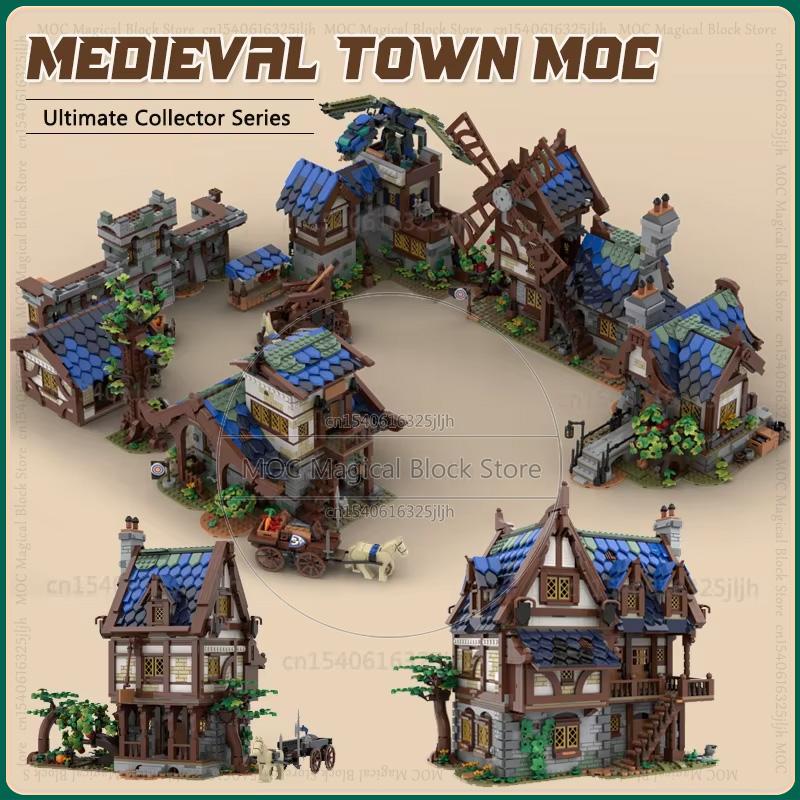 Medieval Town MOC Building Blocks Town Market House Architecture Watermill Technology Bricks Display Model Creative Toys Gifts