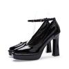 Women's Super High Heel Shoes Autumn New Square Head Shallow Mouth Waterproof Platform One Line Buckle Heels