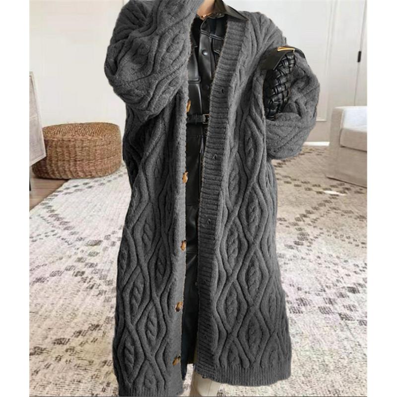 

Tooxika осень и зима новый ленивый стиль ретро длинный свободный вязаный кардиган куртка для женщин XL серый