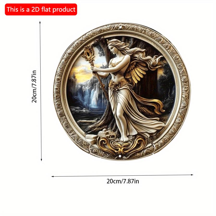 2D flach 20*20cm Göttin Hera Kreisförmige Retro Holz Wandkunst, Elegante Heim- & Bürodekoration mit Ideal für Neujahr