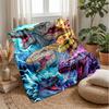 Dinosaur Thunderstorm Artwork Blanket Personalized Name Flannel Blanket Soft Cozy Plush Throw for Sofa Bed Lightweight Home Decor
