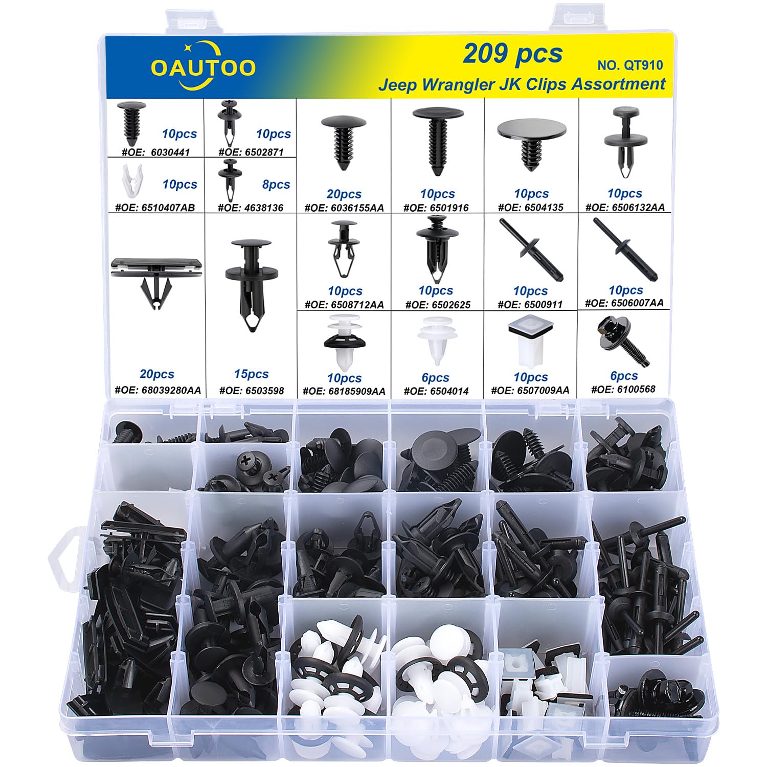 OAUTOO 209Pcs For Jeep Wrangler JK 2007-2018 Auto Body Interior And Exterior Retainer Fastener Clip Assortment