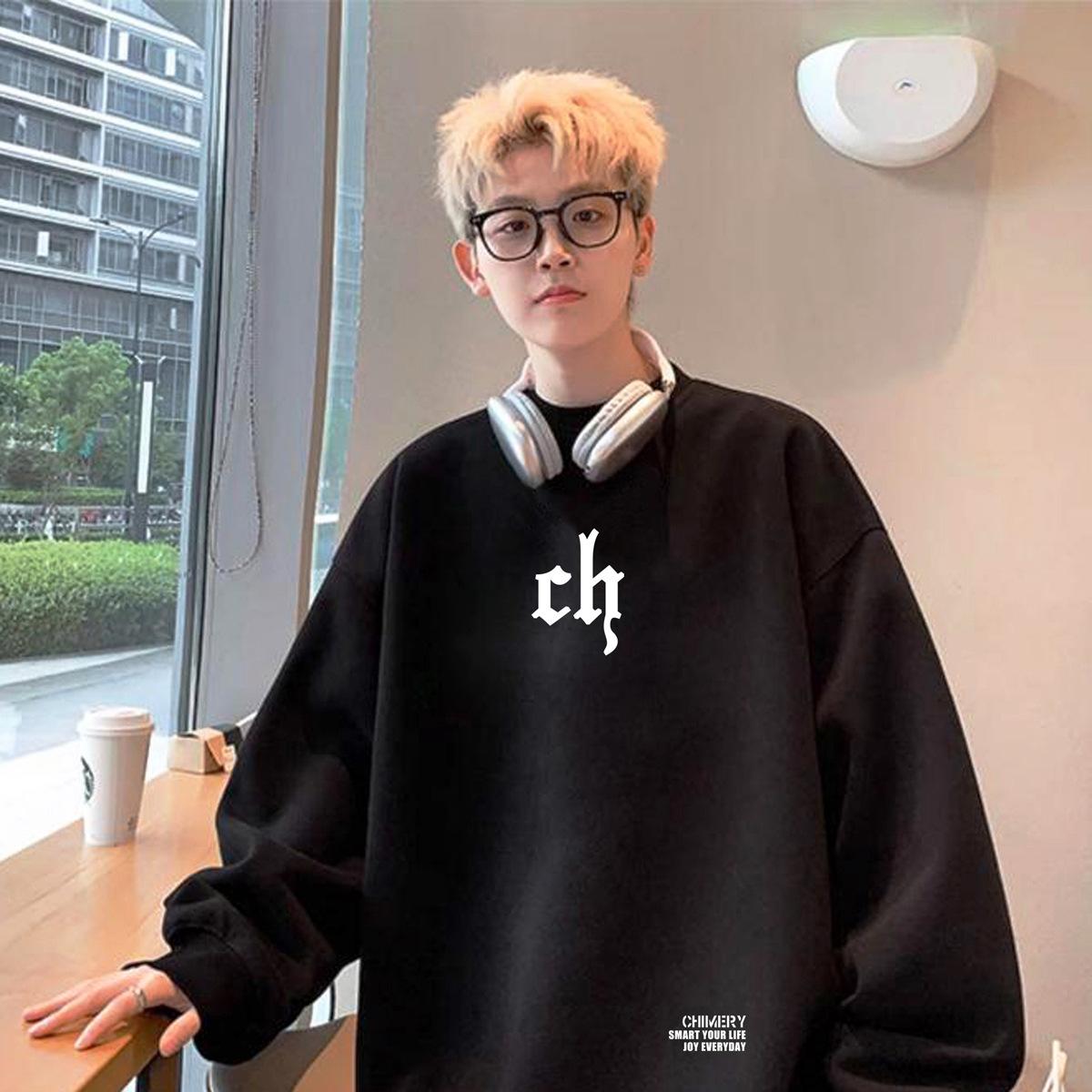 

Толстовка с капюшоном мужская весна и осень тренд хит подростков с короткими вращающимися рукавами свободный стиль Harbor винтажный принт круглый вырез пальто 3XL