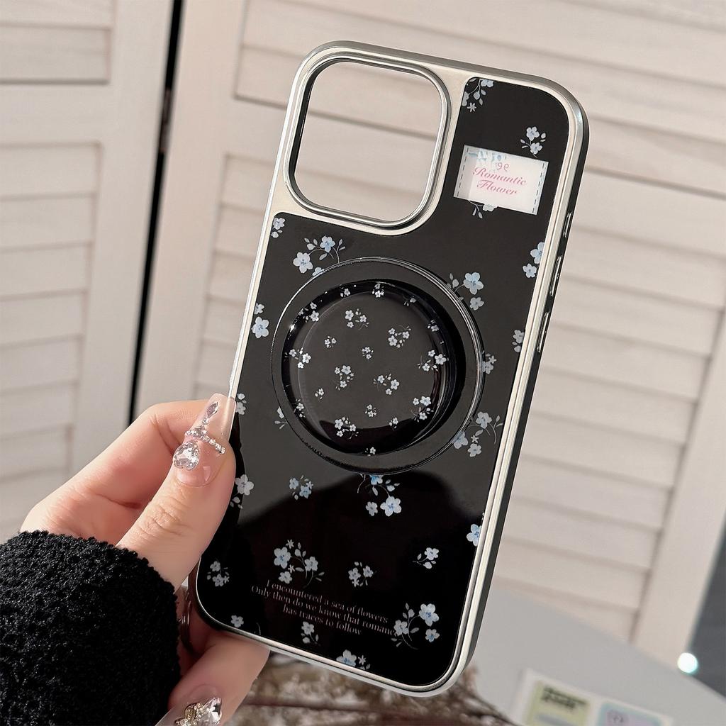 Magnetic Black and Blue Flower Stand Suitable for Apple 16pro Max Mobile Phone Case Iphone15 Acrylic 13 Huawei P70