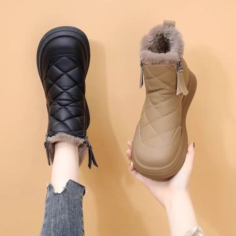 Rutschfeste und wasserdichte Baumwollschuhe, vielseitige Stiefeletten mit Fleece und Verdickung, Damen-Schneestiefel