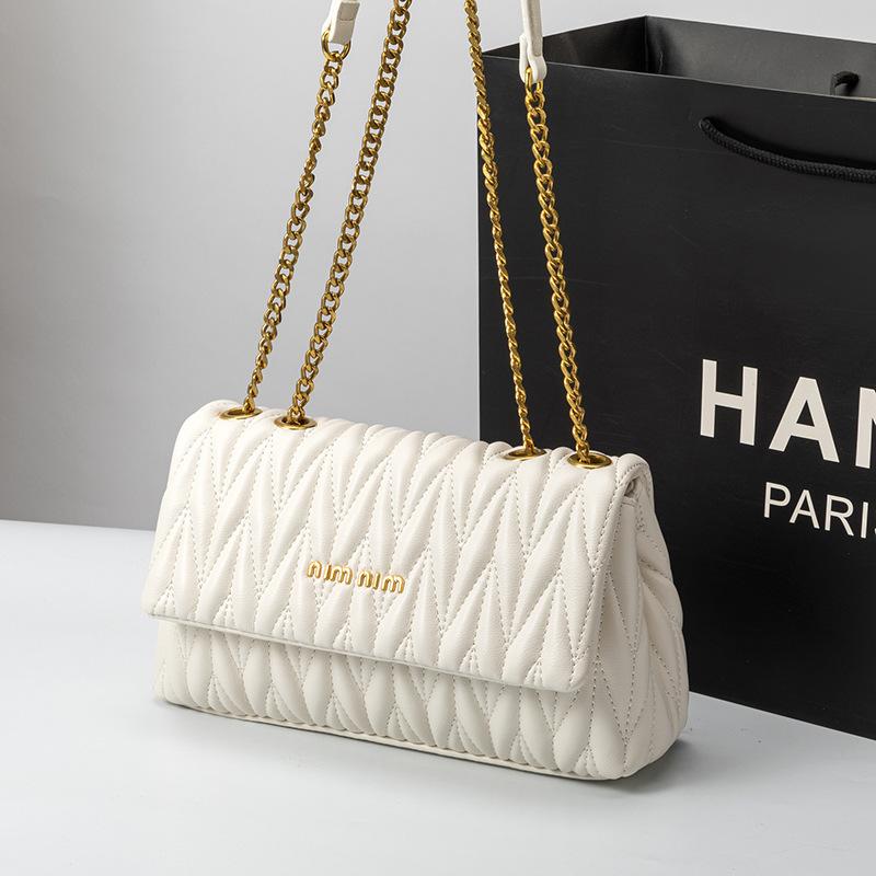 New Fashionable Wrinkled Underarm Bag with High Quality Soft Leather Chain Bag, Single Shoulder Cross Shoulder Small Square Bag, Versatile for Women