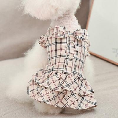 Dog Check Frill Harness Clothing Leash BF059Z, Beige, 1 Piece