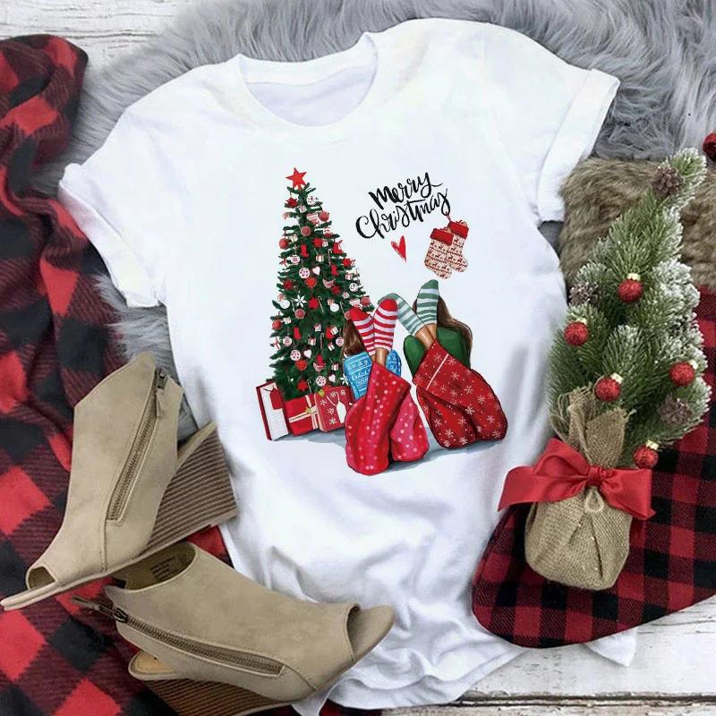 

Maycaur Women T Shirts New Year Winter Season Cute Merry Christmas Print Tshirts Top T Shirt Ladies Graphic FeUnisex Tee TShirt S