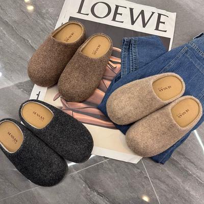 Retro Half-bag Boken Shoes for Women's 2025 Autumn New Woolen Niche Mori Lazy People Pedal a Bag Head and Half Slippers