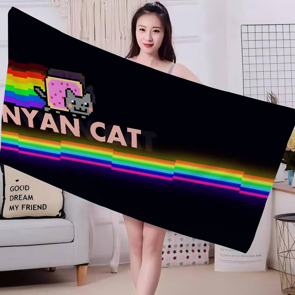 Cartoon N-Nyan Cats Cute Microfiber Blanket Quick Drying Beach Towels Oversized Printing Super Absorbent Pool Towel Blanket