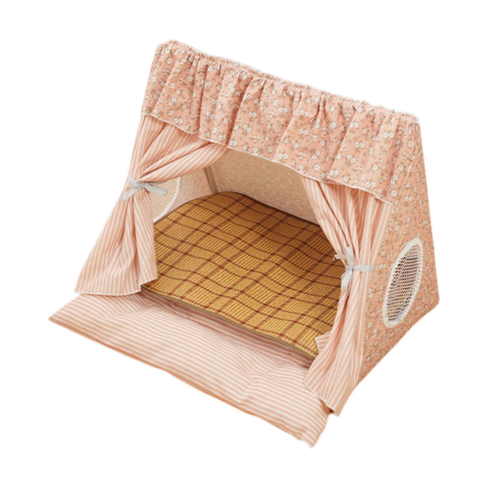 

Cat Indoor Tent House Creative Portable Pet Bed with Door Curtain Summer Cute Nest Dog Tent Cat Bed Teepee for Puppy Kitten Cats рожевий
