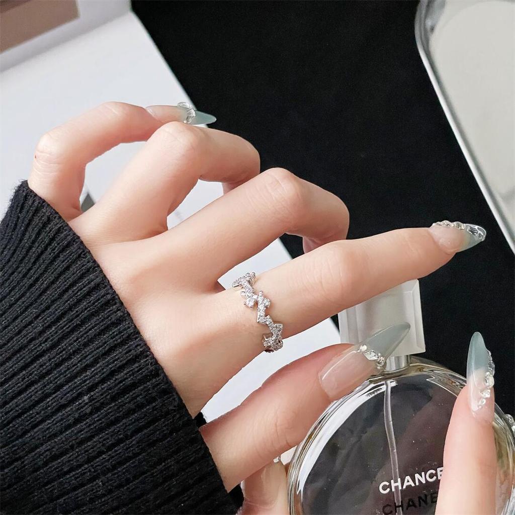 Diamond-Set Zir*****Pen Ring, High-End Sense, Elegant Niche Design Sense, Light Luxury Ring, Women