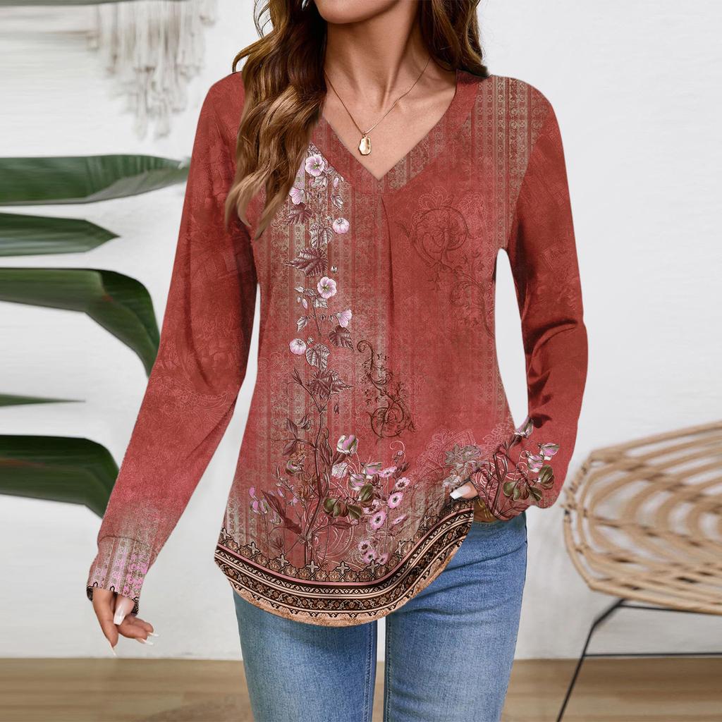 Women Long Sleeve Tops Dressy Casual V Neck Tshirts Basics Tee Vacation Fall Fashion Clothes