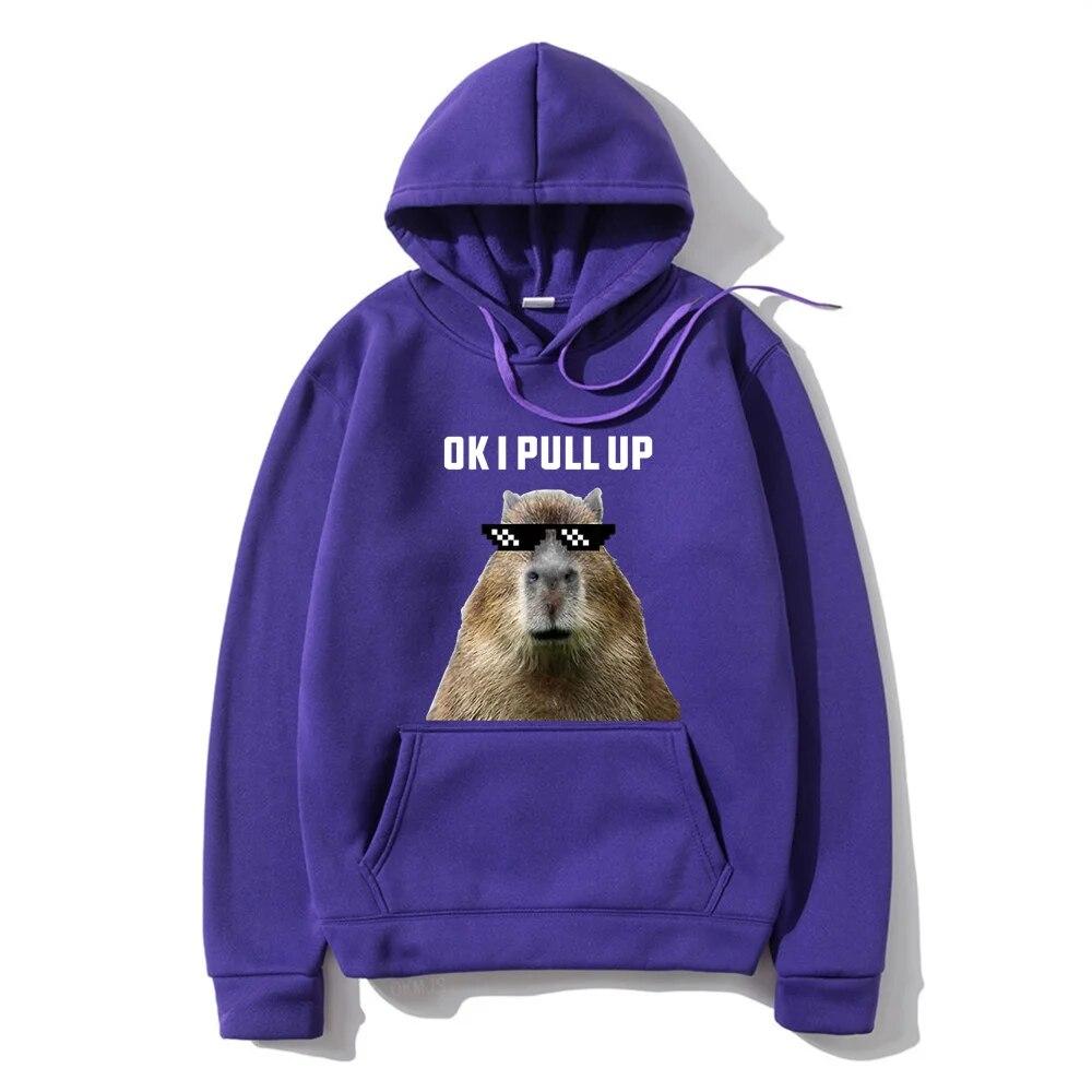 Funny Ok I Pull Up Capybara Print Hoodie Unisex's Casual Oversized Hooded Sweatshirts Gothic Pullovers Hot sell Clothes for Unisex