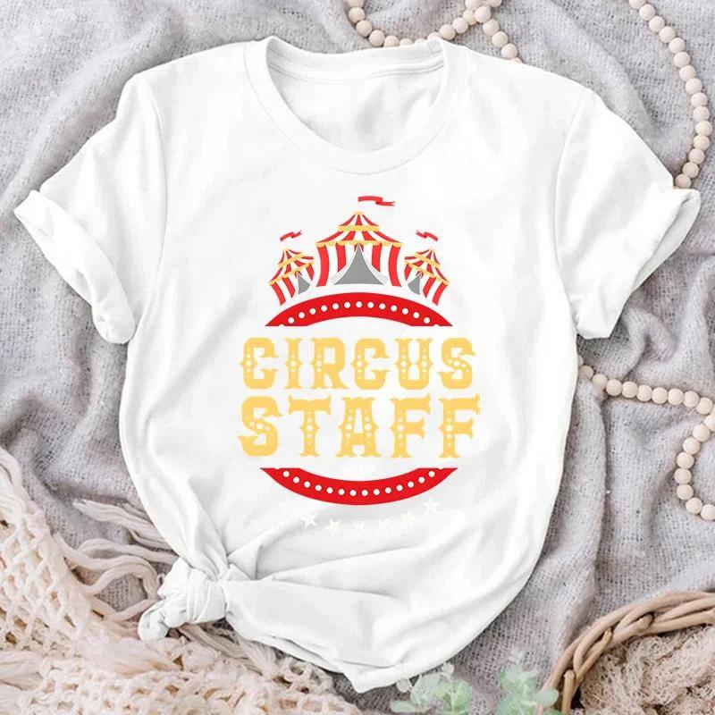 Circus Team Printed Tshirt Summer Casual Shortsleeved Fashionable Loose Top Women Clothing Vintage Summer Streetwear Y2K Top S