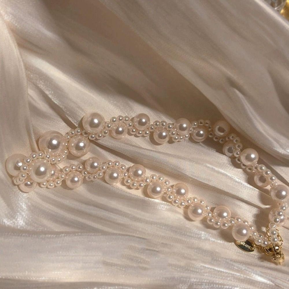 Light Luxury Pearl Necklace Bracelet Set Hand Bangle Women Jewelry Set  Party