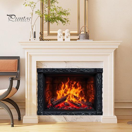 Removable PVC Wall Decor Fireplace Flame Decal, Vintage European Background Sticker, Self-Adhesive Decal Waterproof Mural for Living Room Dining Space