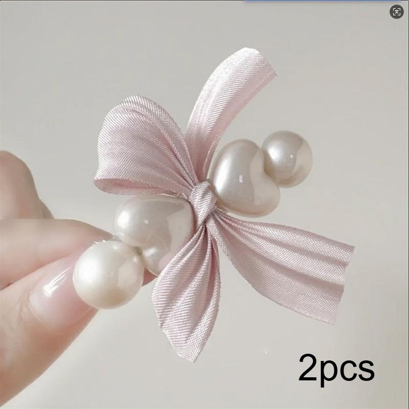 

2pcs Elegant Bow Cute Pink Pearl Lace Bow Hair Clip Side Clip Sweet Hair Accessory Personality Niche Versatile Clip for Girls